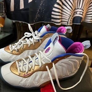 FA White and Gold Sneakers with Red Detail